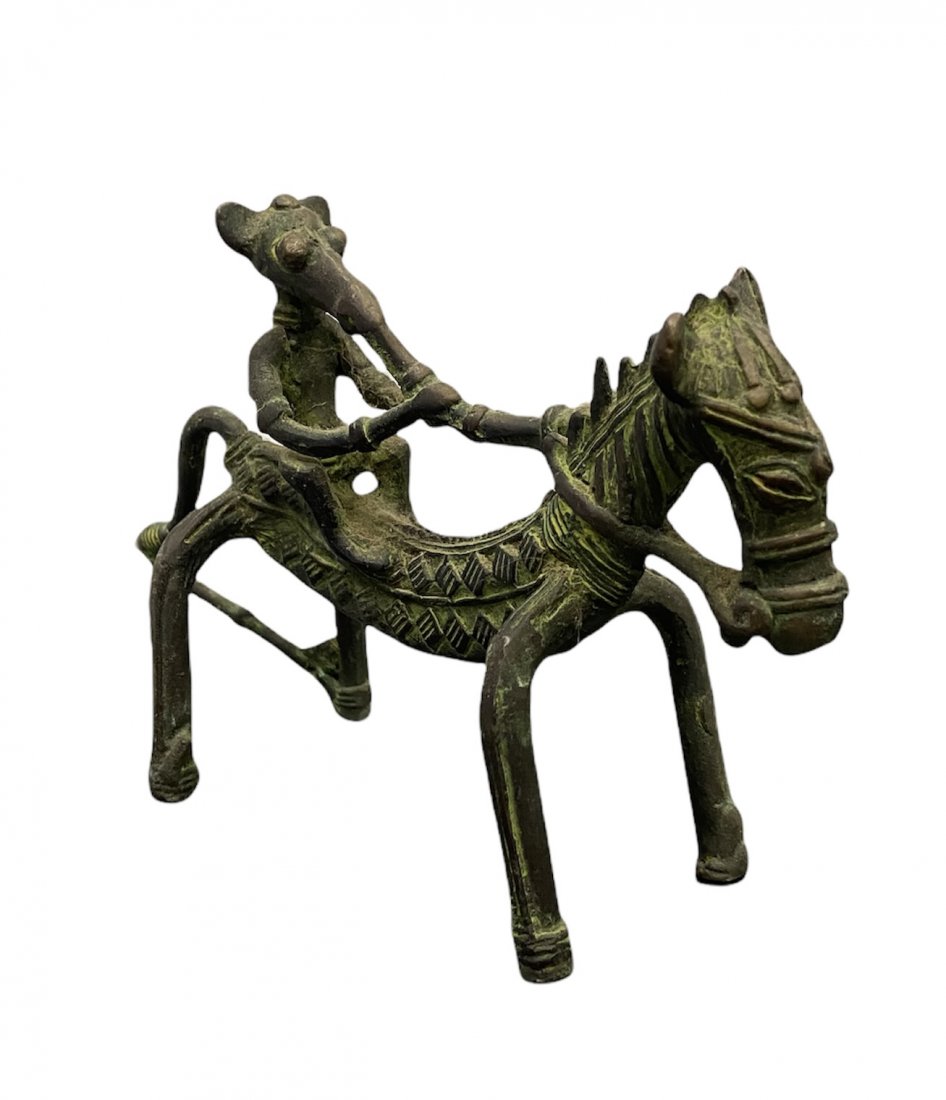 Futurist Bronze Figure On Horse: 8 x 5 x 3 in