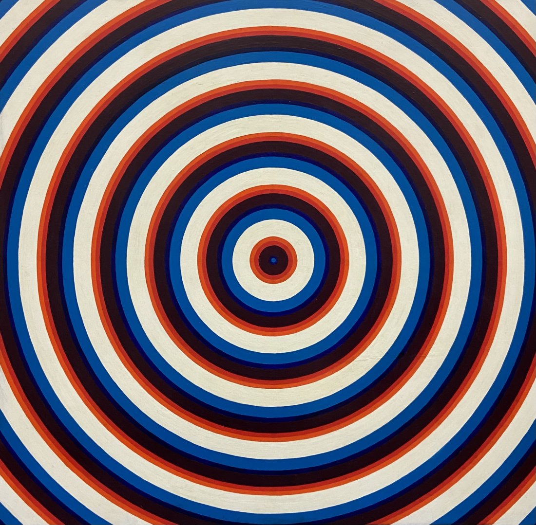 TIM RAY FISHER (b. 1969, Indiana) Op Abstract: Optical art. Oil on wood 31 1/2 x 31 1/2 in.