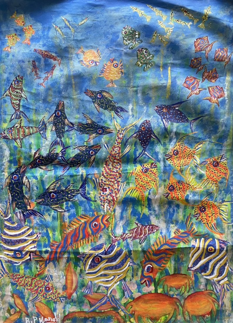 Colorful Haitian Painting Underwater Reef w/ Fish (1 of 3)