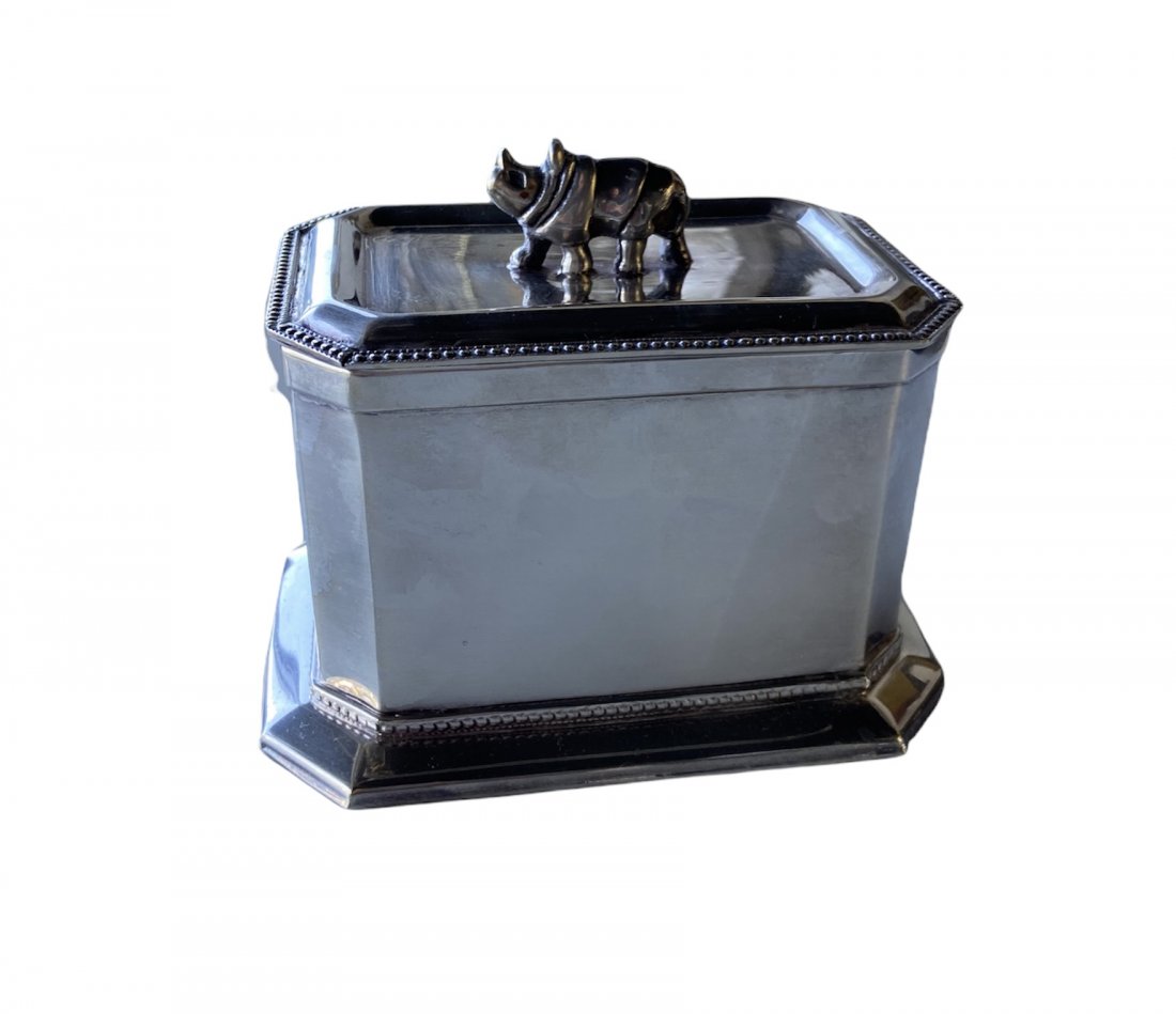 Silver Plate Covered Candy Jar Rhino Top (1 of 3)