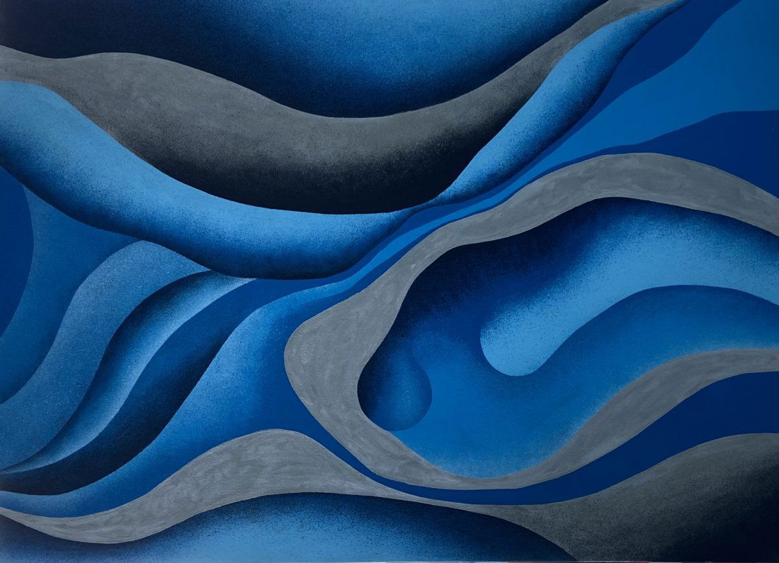 Large 1970's Blue & Grey Abstract, Signed (1 of 3)
