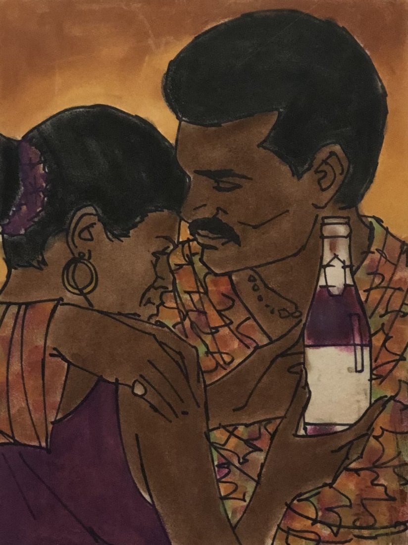 Vintage Illustration, Watercolor Ethnic Couple (1 of 3)