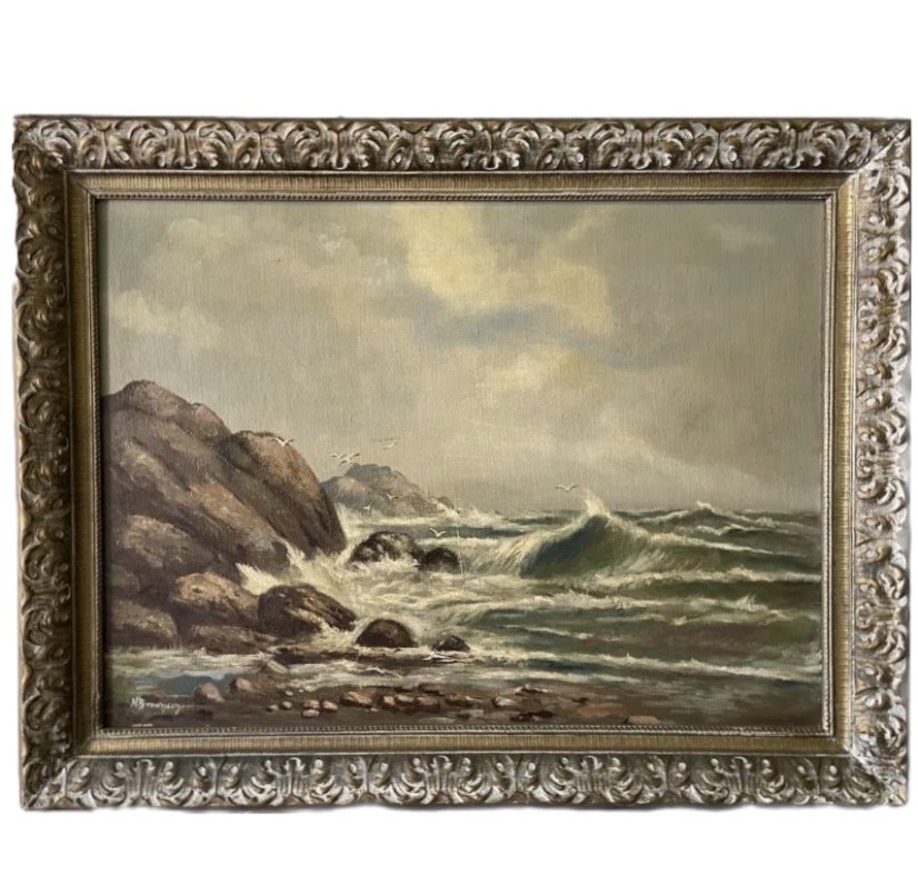 American Impressionist Marine Painting, Signed: Oil on masonite 30 x 22 in., 35 1/2 x 27 1/2 in.