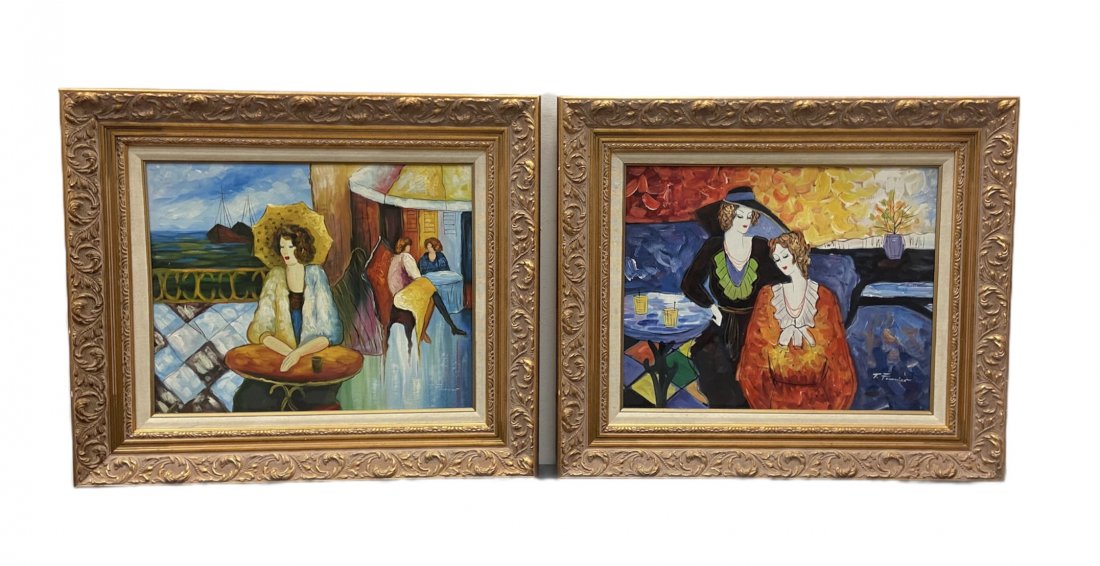 Pair Of Modernist French Cafe Scenes Signed Fournier (1 of 2)