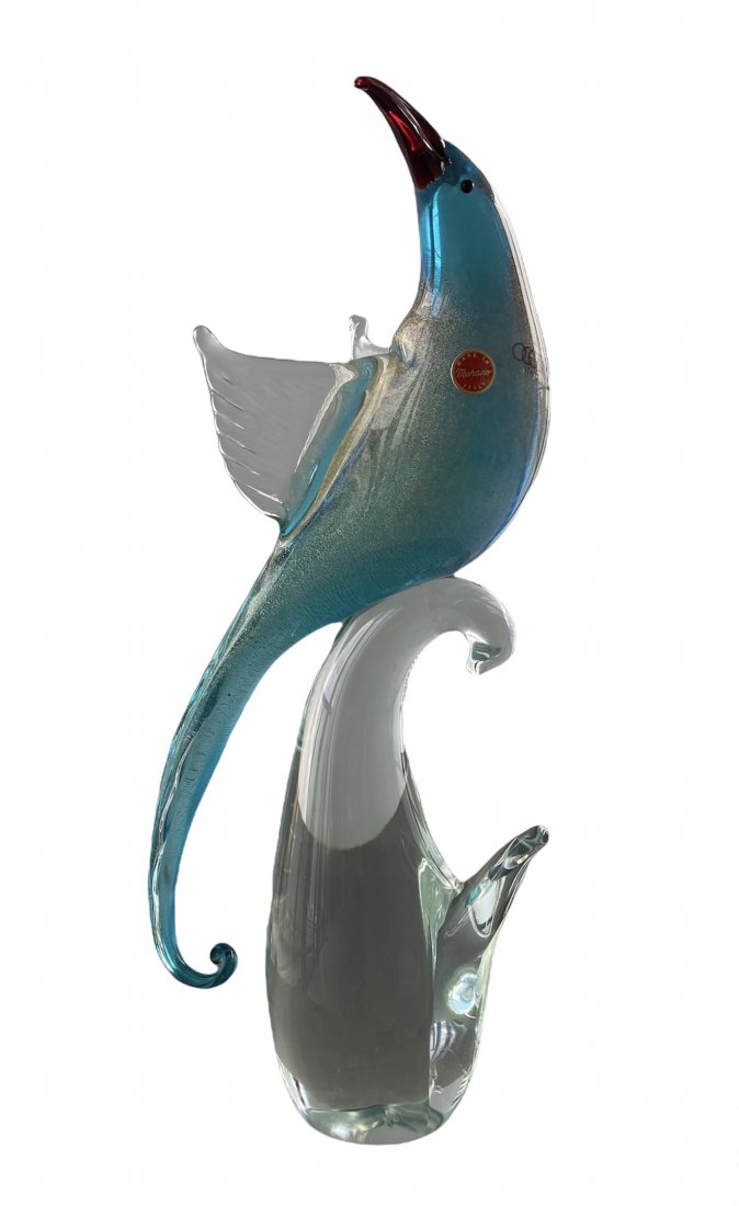 Italian Murano Oggetti Glass Bird Sculpture: 15 inches high