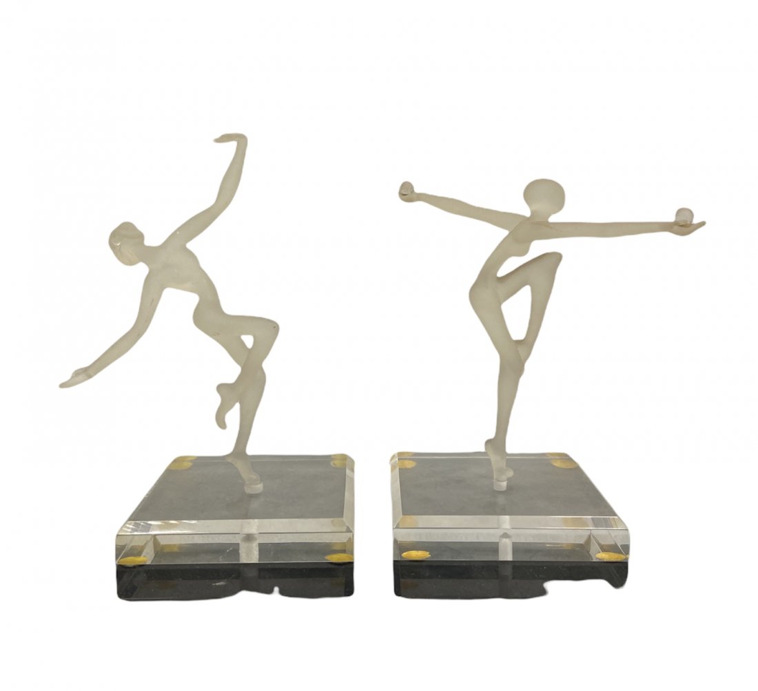 French Art Deco Glass Ballerina Sculptures Lucite Bases (1 of 2)