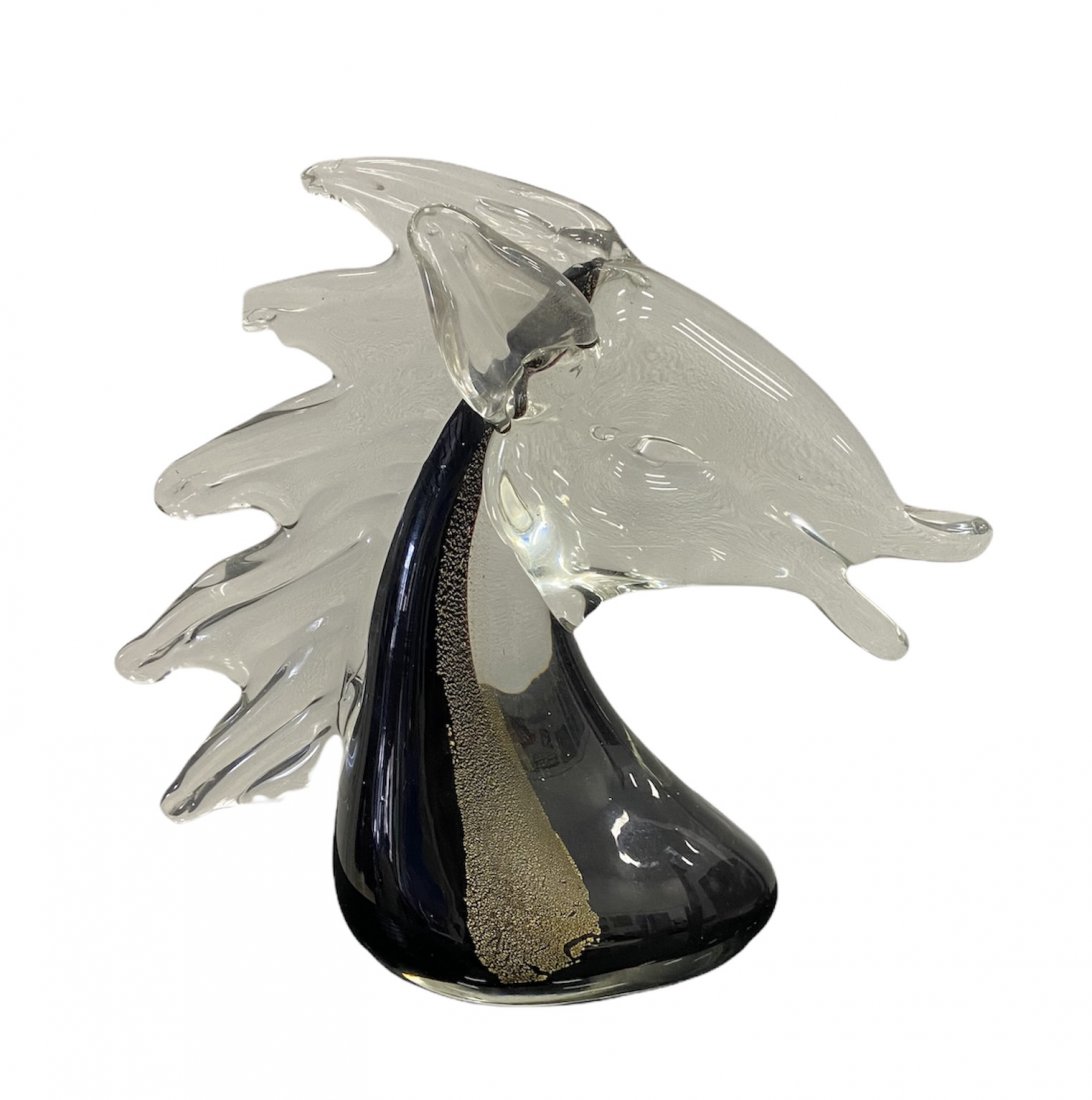 Vintage Art Glass Horse Head Sculpture: 9 inches high x 10 inches long