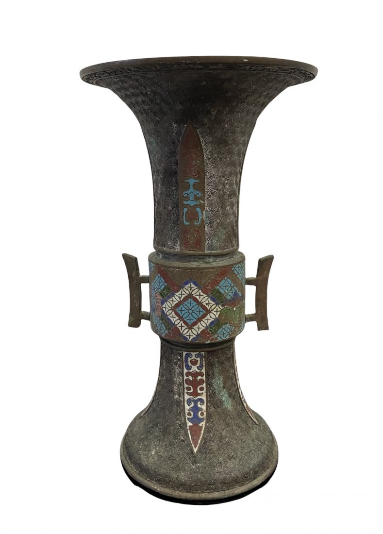 Antique Oriental Bronze Beaker Coral Inlay Decoration (1 of 6)