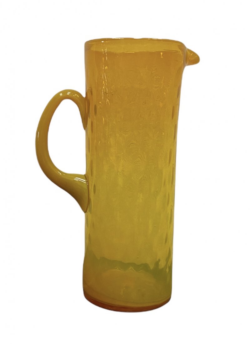 Vintage Yellow Optic Art Glass Martini Pitcher: 11 x 14 1/4 in