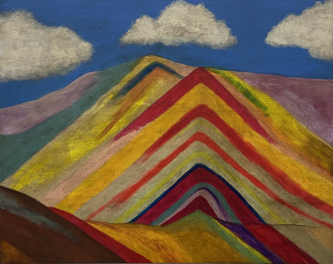 TIM RAY FISHER (b. 1969, Indiana) Modernist Landscape: Oil on wood 16 x 20 in