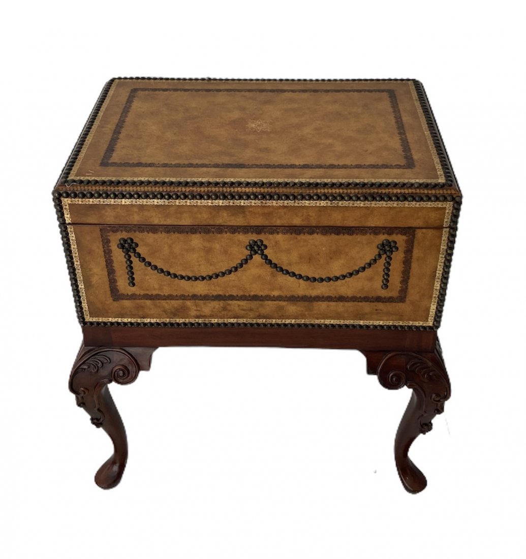 Maitland-Smith Leather Trunk On Stand Studded Trim (1 of 7)