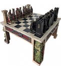 Impressive Mid-Century Carved Wooden Chess Game Table