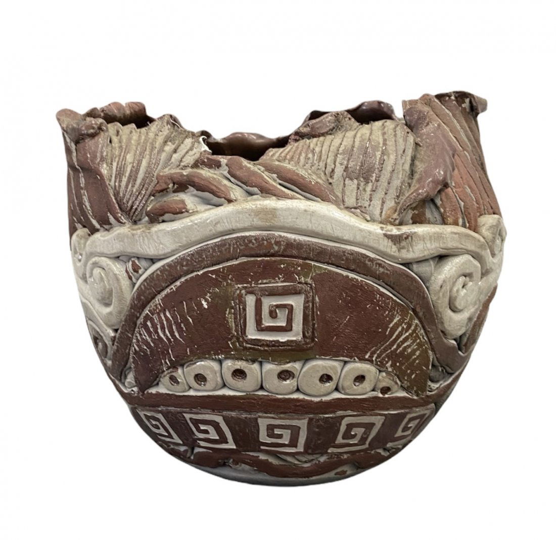 Studio Pottery Modernist Brown & White Vase, Signed (1 of 5)