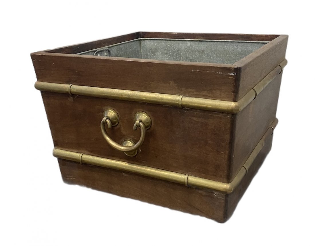 Vintage Wood & Brass English Wine Cooler: 19 x 19 x 12 in