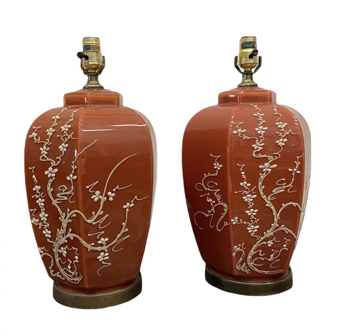 Pair Of Vintage Reverse Glass Painted Floral Lamps (1 of 3)