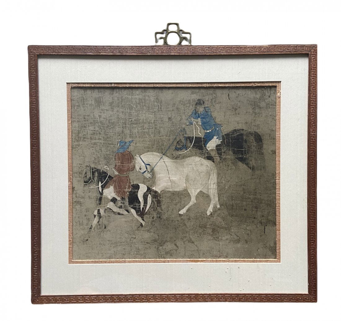 Chinese Print Figures On Horseback, Signed (1 of 5)