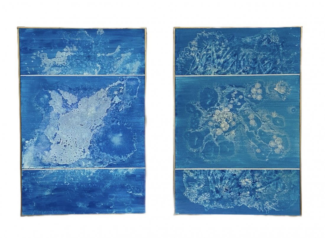 Pair Of Mid-Century Modern Blue Abstract Paintings (1 of 3)