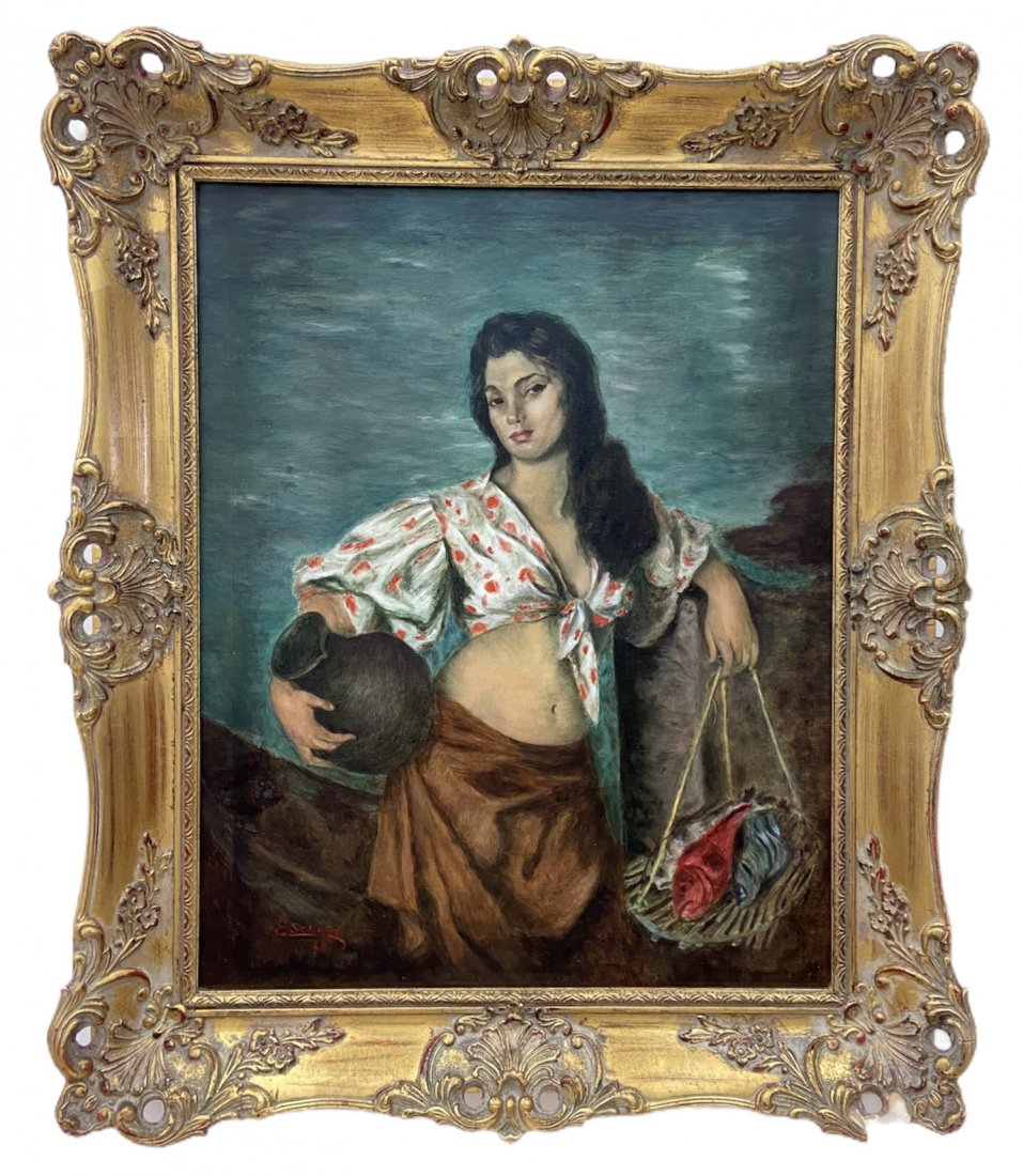 1960's Portrait Of A Woman Signed E. Schenk: Oil on canvas 16 x 20 in, 24 1/2 x 20 1/2 in (framed)