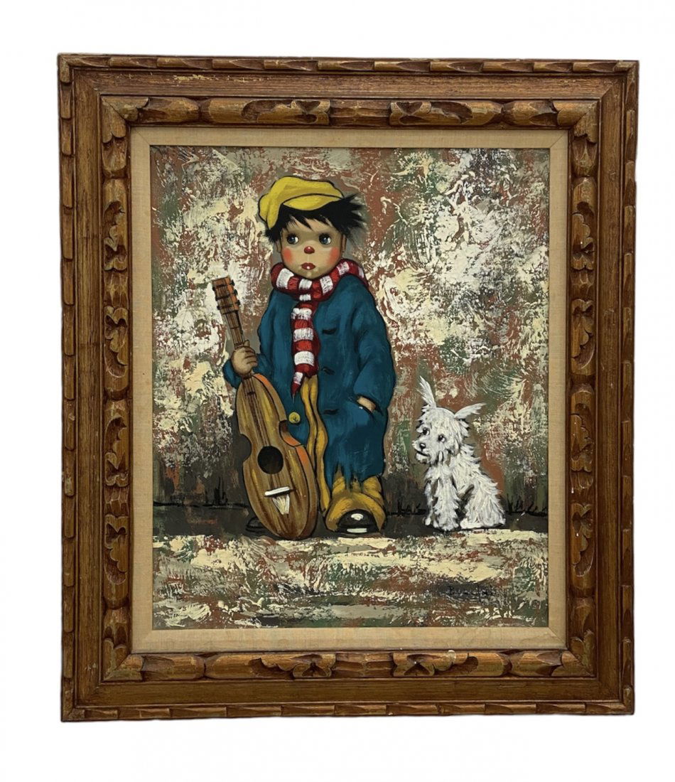 Italian Modernist Boy With Violin & Dog Signed Bollini (1 of 3)