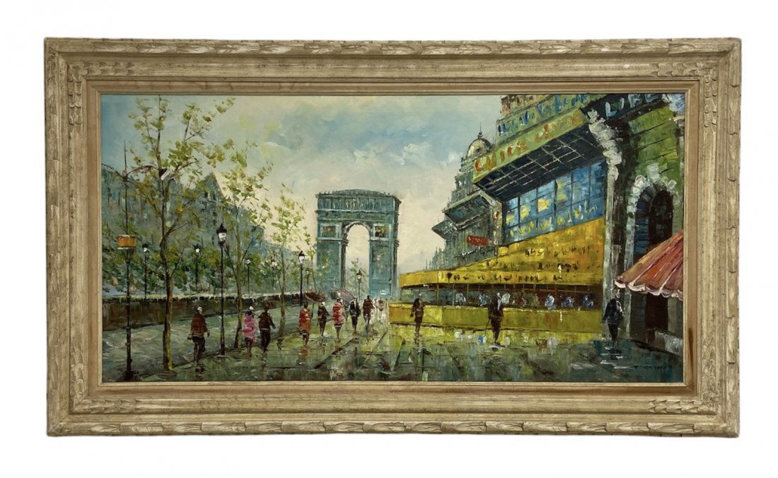 Large Mid-Century Paris Street Scene, Signed (1 of 3)