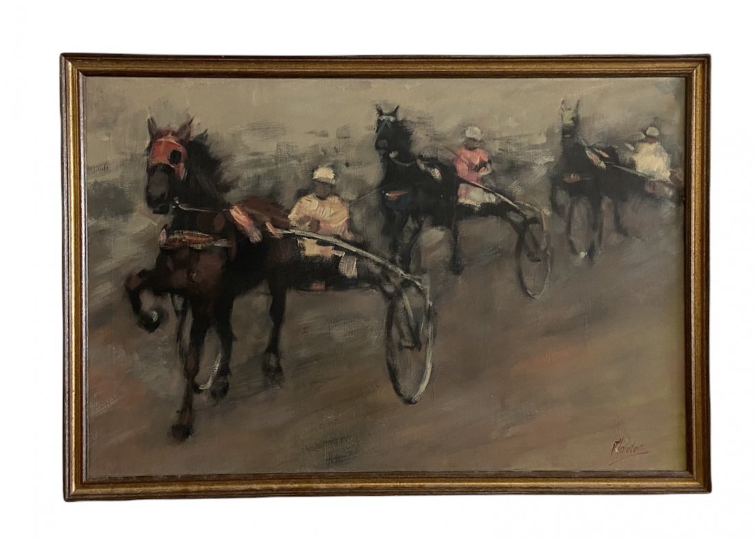 Harness Horse Racing Impressionist Painting, Signed (1 of 3)