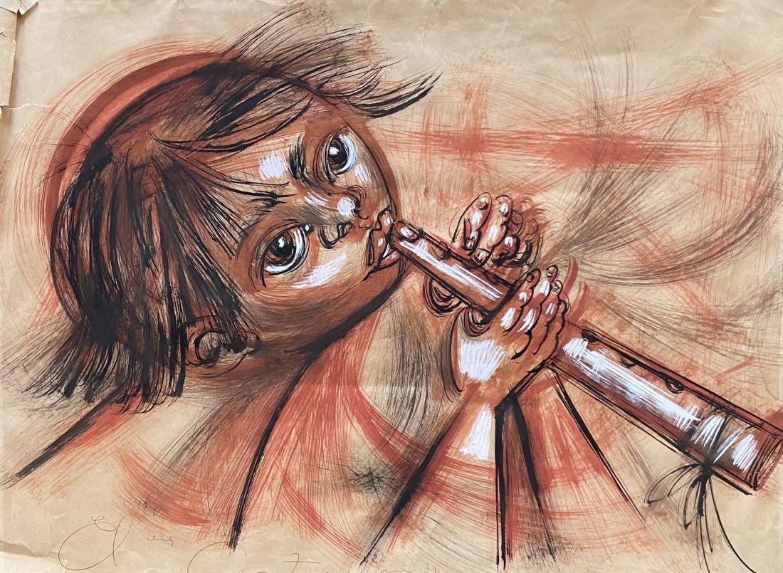 Latin American Modernist Flute Player, Signed (1 of 3)