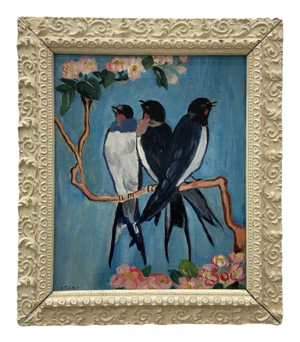 Vintage Haitian Caribbean Painting Of Sparrows, Signed (1 of 3)