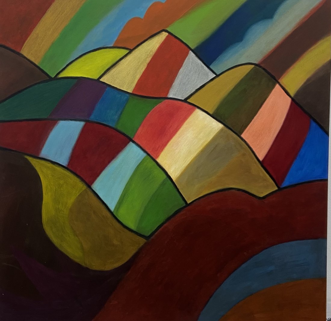 TIM RAY FISHER (b. 1969, Indiana) Rainbow Mountain: Oil on canvas 36 x 36 in