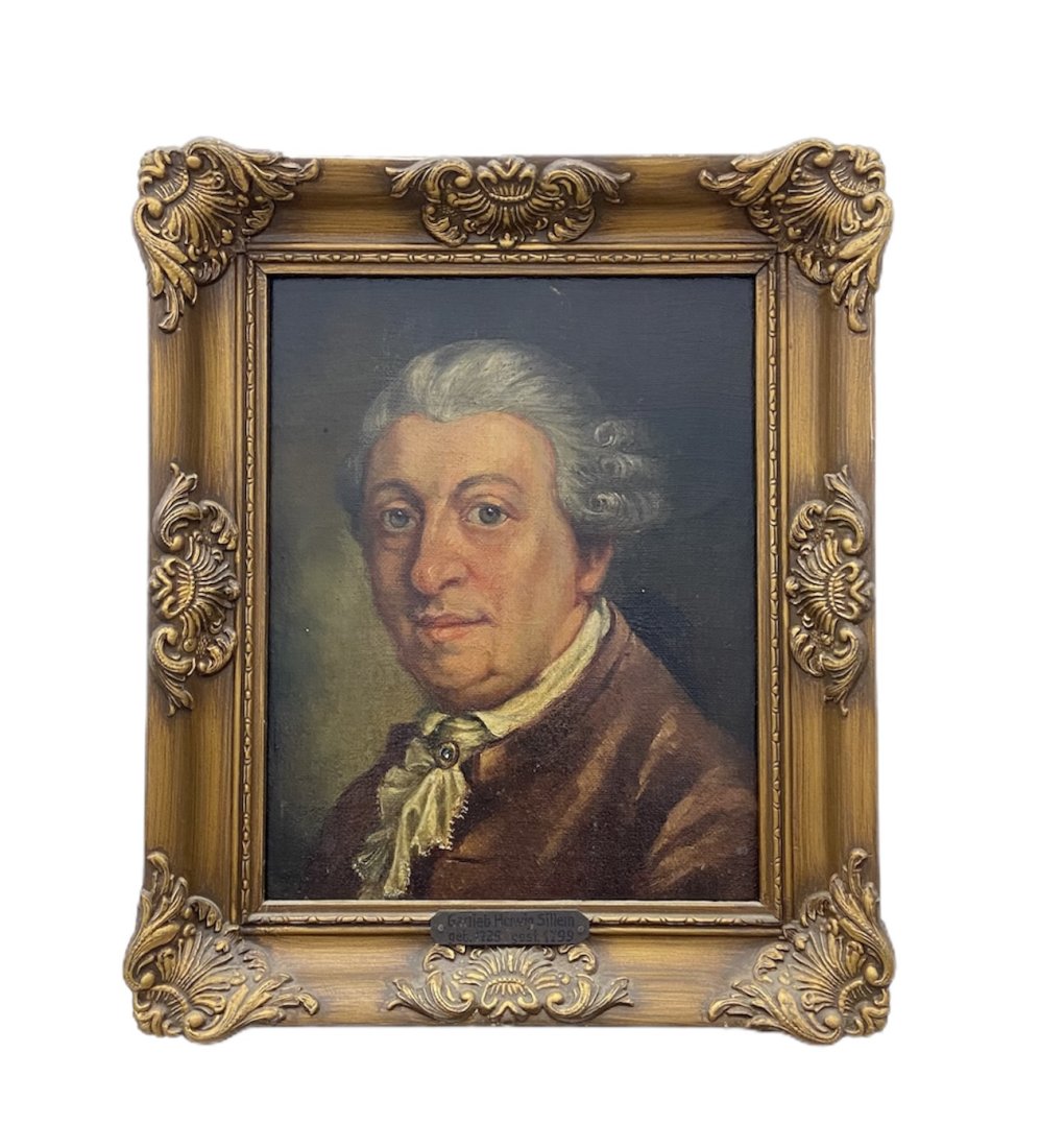 Antique Portrait Of An 18th Century Gentleman: Oil on board 10 1/2 x 8 1/2 in, 12 1/2 x 10 1/2 in (framed)