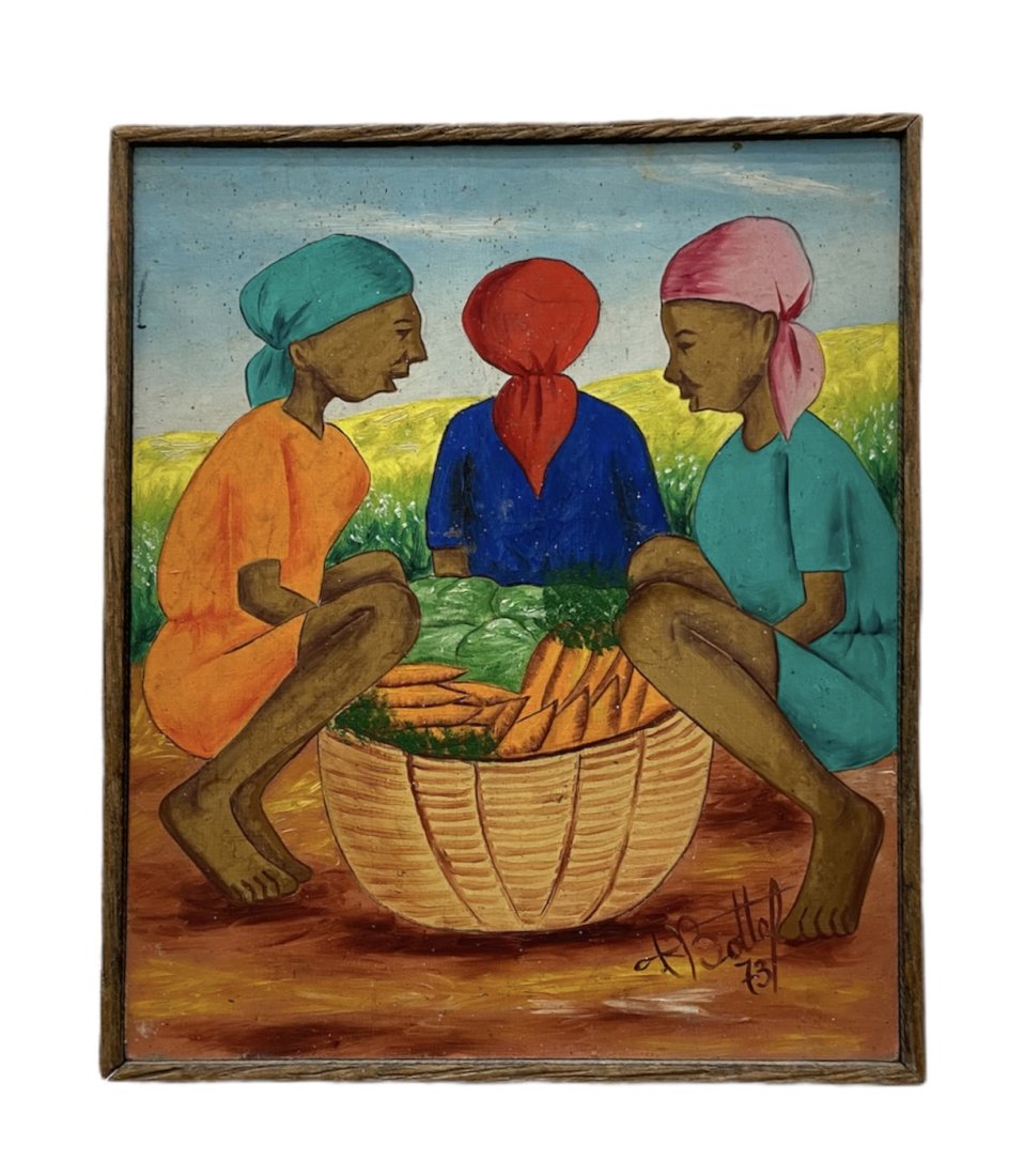 JEAN-BAPTISTE BOTTEX (1918-1978, Haiti) Workers: Oil on board 12 x 10 in
