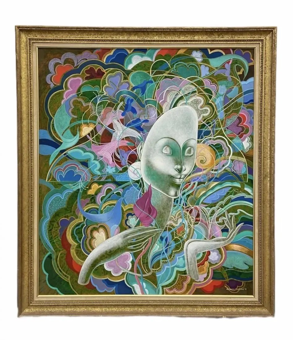 BERNARD SEJOURNE (1947-1992, Haiti) Abstract: Acrylic on board 39 x 34 in, 45 x 40 in (framed). Bernard SÃ©journÃ© was born in Haiti where his family were planters. He studied at the Academie des Beaux-Arts in Port-au-Prince, the Jamaica Scho