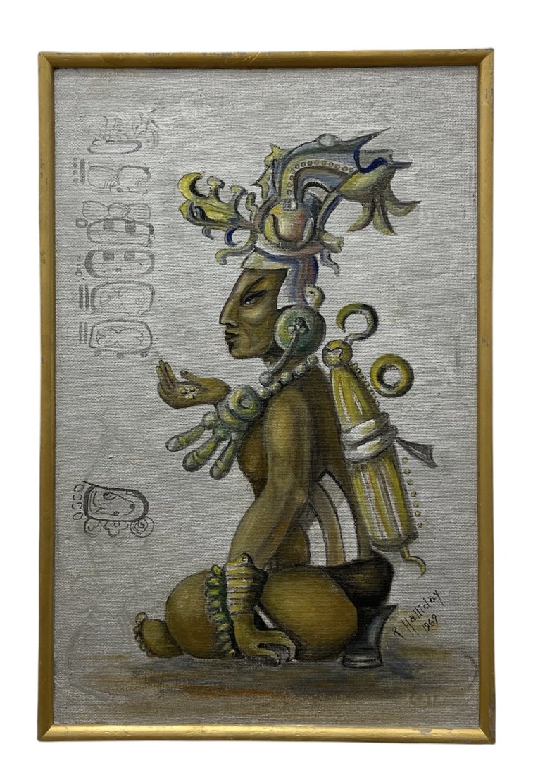 Guatamaltan Mayan Figure Painting, Signed: Oil on board 24 x 16 in