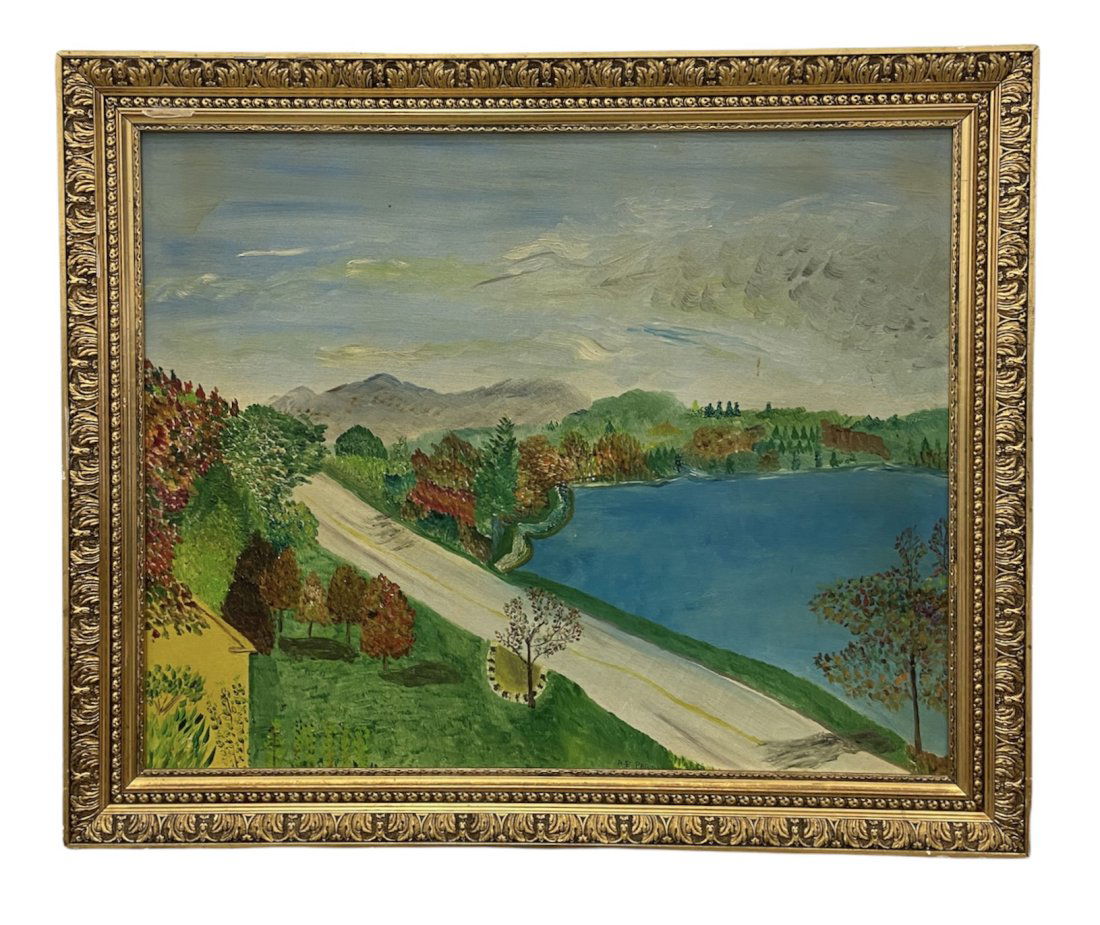 Primitive American Mounatin Landscape, Signed AE Paris (1 of 3)