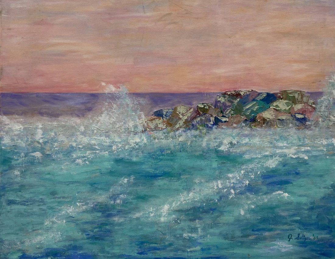 Impressionist Florida Seascape SIgned Seltzer: Oil on canvas 30 x 24 in. Boca Raton label on the back