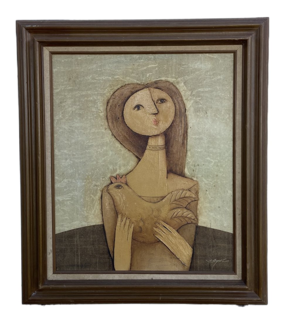 Cubist Portrait Of A Girl, Illegible Signature: Oil on canvas 24 x 20 in, 31 x 27 in