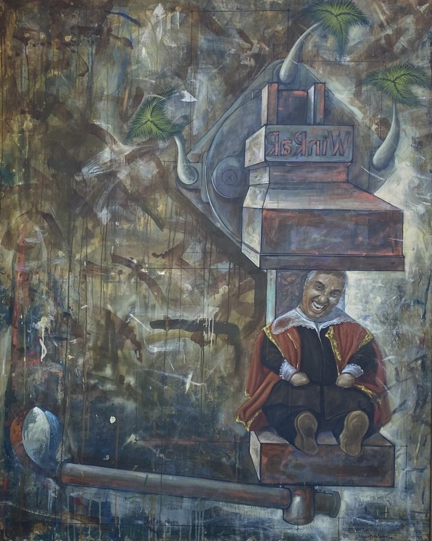 ULISIES BRETANA (20th c, Brazil) Surrealist: Oil on canvas 62 x 50 in, 72 x 60 in (framed)