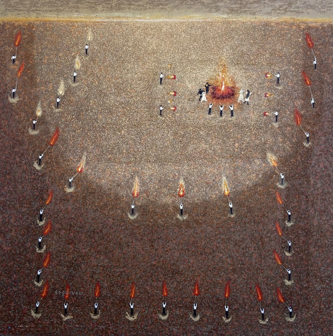 EDUARDO ESQUIVAL (b. 1955, Argentina) Hornos: Oil on canvas 59 x 59 in
