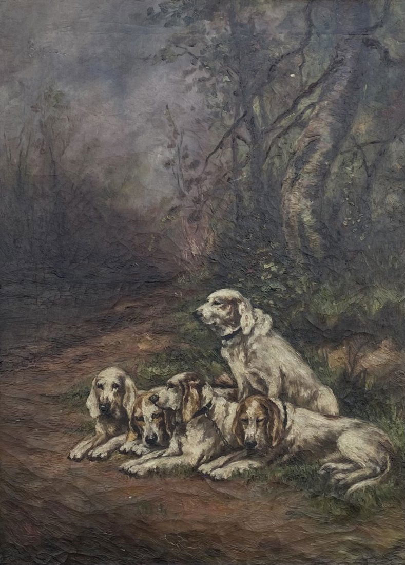 19th Century Impressionist Landscape w/ Hunt Dogs (1 of 3)