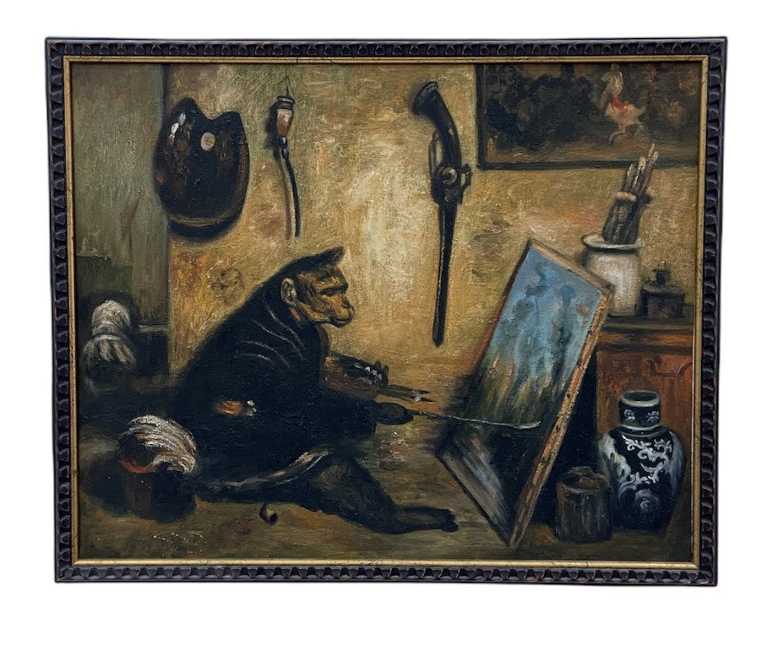 interioir Scene Of A Monkey Painting, Unsigned (1 of 2)
