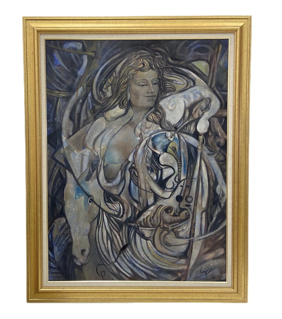 Monumental Size Latin American Abstract, Signed: Oil on canvas 60 x 46 in, 68 x 54 in (framed)
