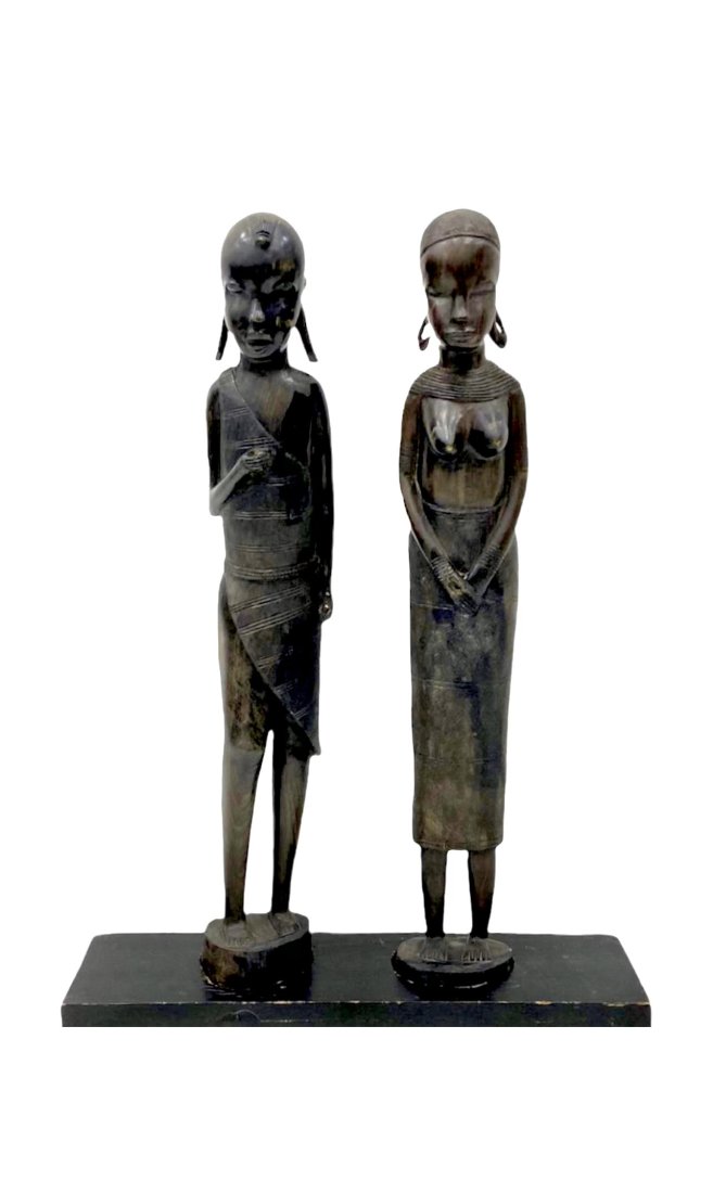 Large Ironwood Carved African Figures: 32 x 23 x 6 in