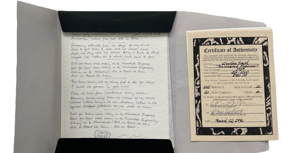 Graham Nash, "Marakkesh Express" Signed Lyrics: As pictured