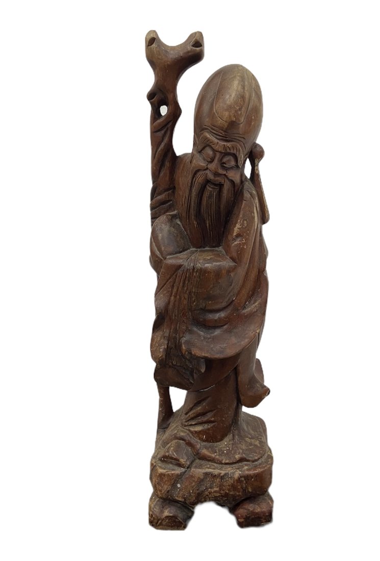 Hand Carved Chinese Figural Sculpture: 18 x 5 x 4 in