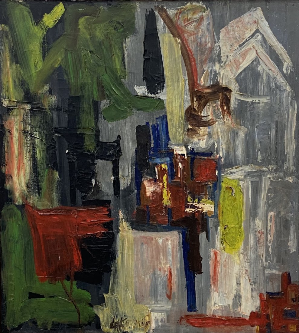 Mid-Century Abstract Expressionst Painting, Signed: Oil on canvas 20 x 22 in