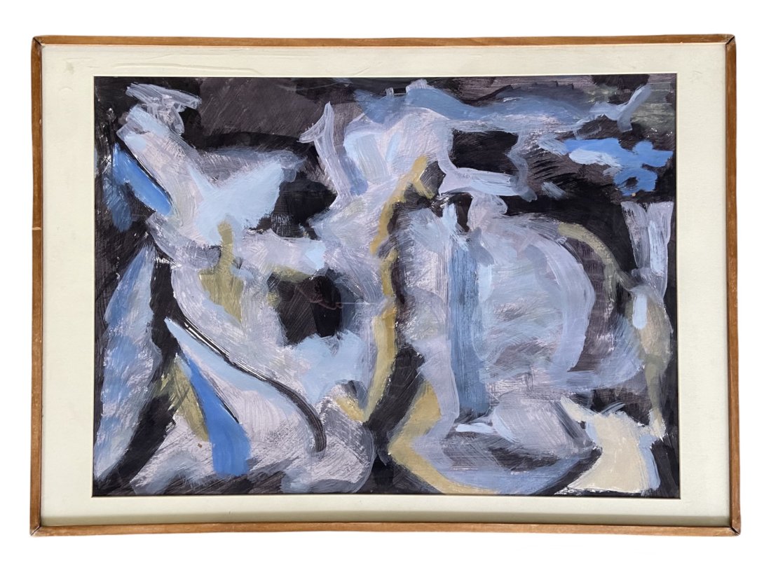 Mid-Century Modern Abstract, Illegible Signature: Gouache on paper 28 x 20 in, 34 x 24 in (framed)