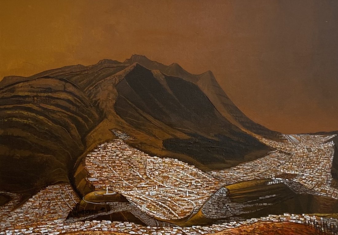GERMAN PAVON (20th c, Ecuador) Quito: Oil on canvas 27 1/2 x 19 1/2 in, 31 x 23 in (framed)