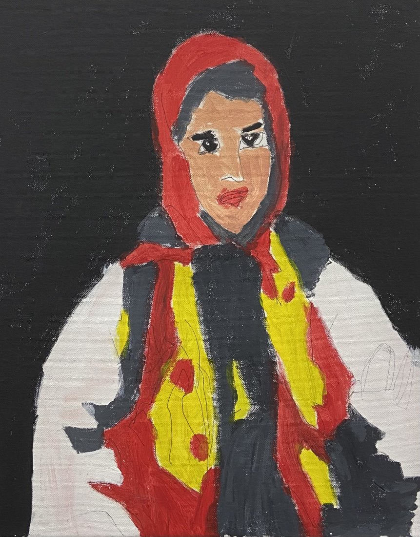 ARETTE EPSTEIN (20th c, American) Mod Portrait: Oil on canvas 20 x 16 in