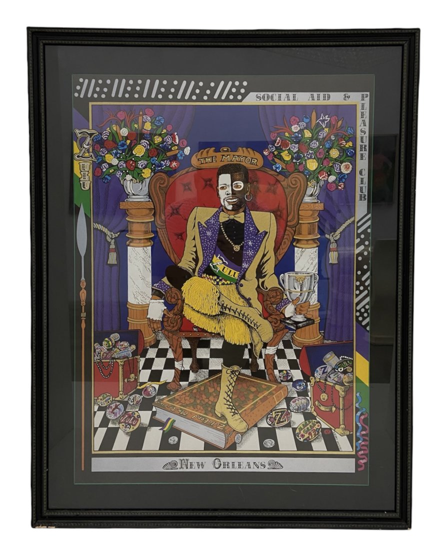 Vintage Mardi Gras New Orleans Zulu Poster: 32 1/2 x 26 in (framed)