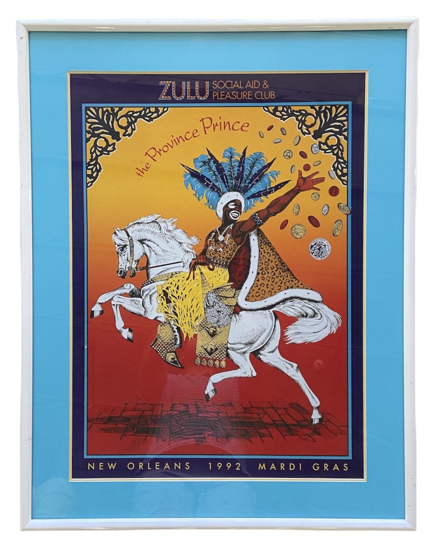 Vintage Mardi Gras New Orleans Zulu Poster: 36 x 28 in framed
