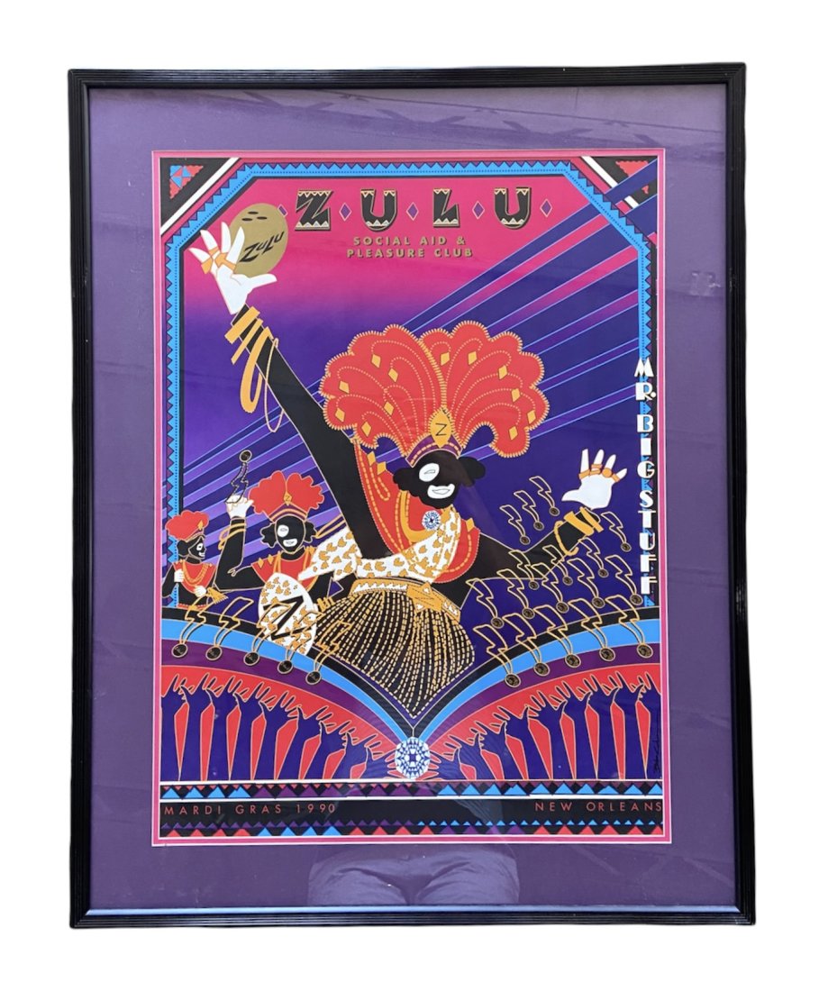 Vintage Mardi Gras New Orleans Zulu Poster: 36 x 29 in framed